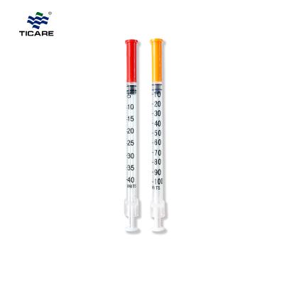 TICARE® Product Type: Insulin Syringe sterile single use latex free Gauge 0.33 mm (29 g) Needle length (mm) 12,7 mm Syringe size 1.0 ml Insulin concentration U100 CE Approved