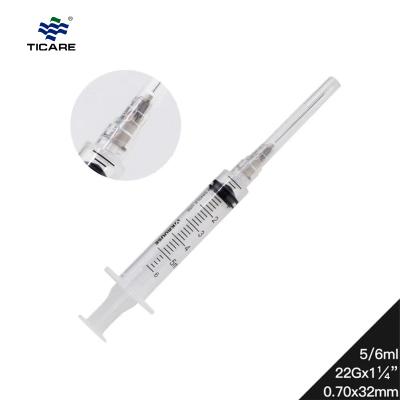 5 ml Luer Lock Safety Syringe 22 Gauge 1-1/4