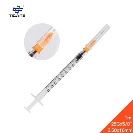 TICARE® 1ml Luer Slip Safety Syringe With Needle 25G x 5/8
